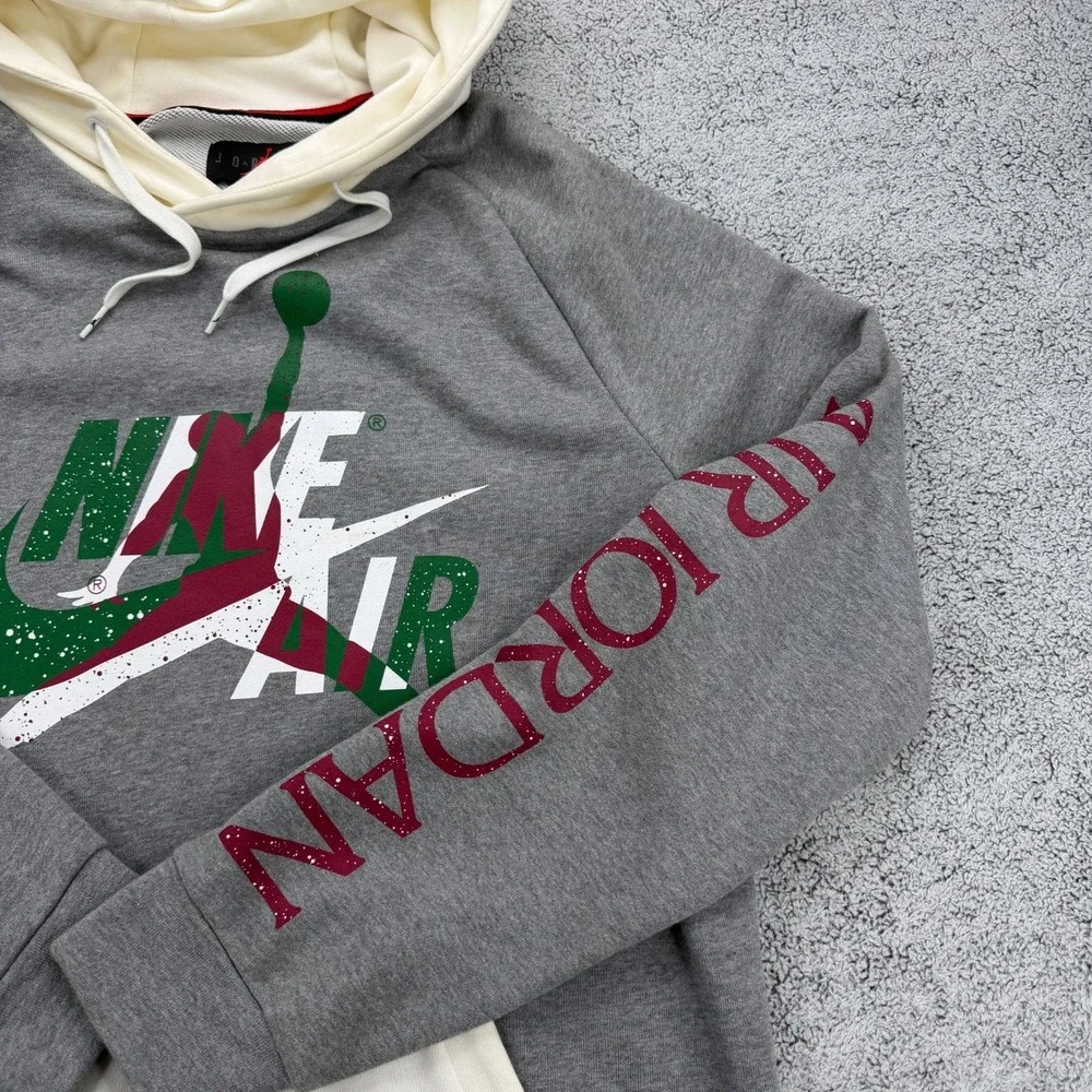 Nike Air Jordan Hoodie Mens Large Gray Jumpman Classic Spellout Logo Sweatshirt